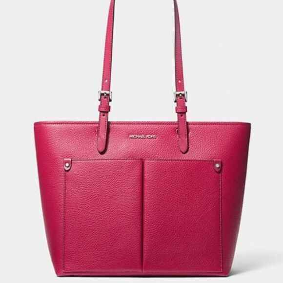 New Michael Kors Jet Set Travel Medium Double Pocket Tote Dark Raspberry - Picture 3 of 5